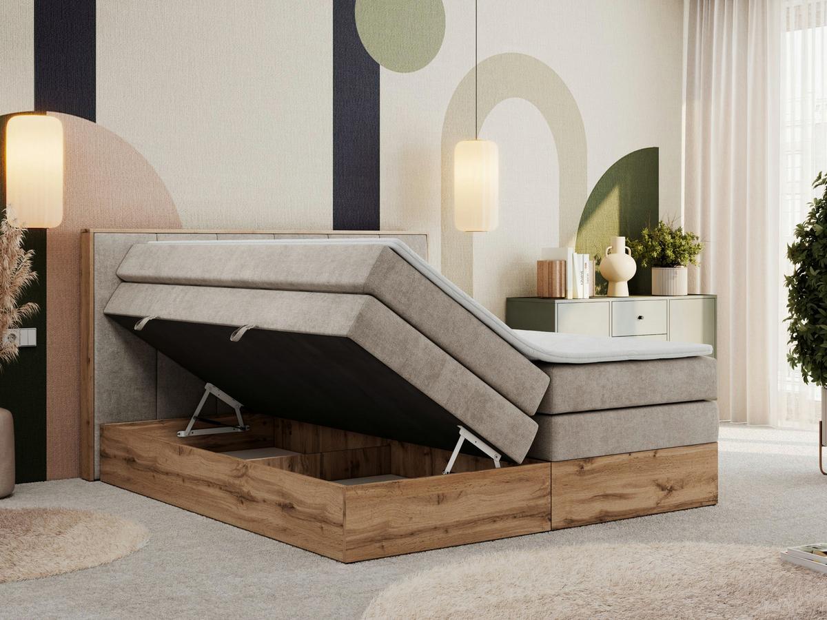 BOXSPRINGBETT ALBERO 1 KING 180/200 Beige Strukture - H3 - Beige, Holz/Textil (180/200cm) - MKS