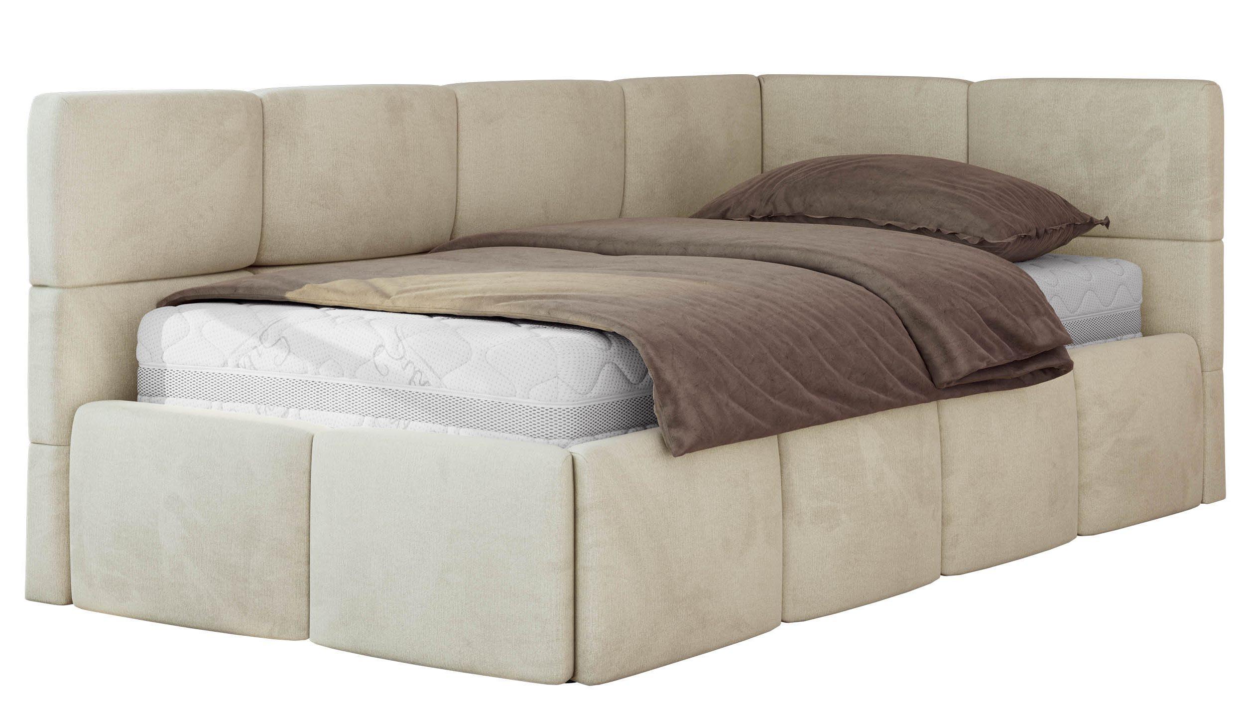 JUGENDBETT ARVO 90/200 - Beige Velvet - Foam-Matratze - Rechts Seite - Beige, Textil (90/200cm) - MKS