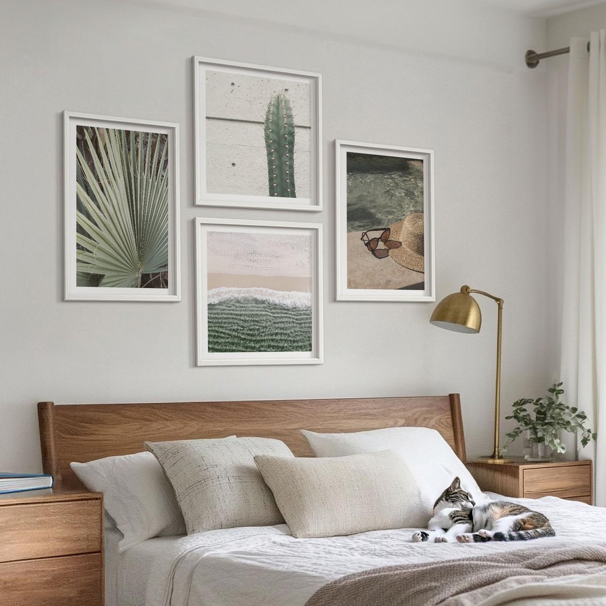 BILDER SET 4er Set - 50x50 cm & 40x60 cm Weißer Rahmen - Zubehör für tropische Pflanzen - Weiß, Kunststoff (50/50cm) - TULUP