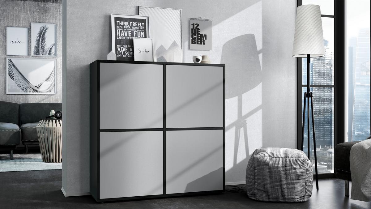 HIGHBOARD Cuba Türen in Hellgrau seidenmatt - Greige, Holzwerkstoff (104/105.5/35.5cm) - Vladon
