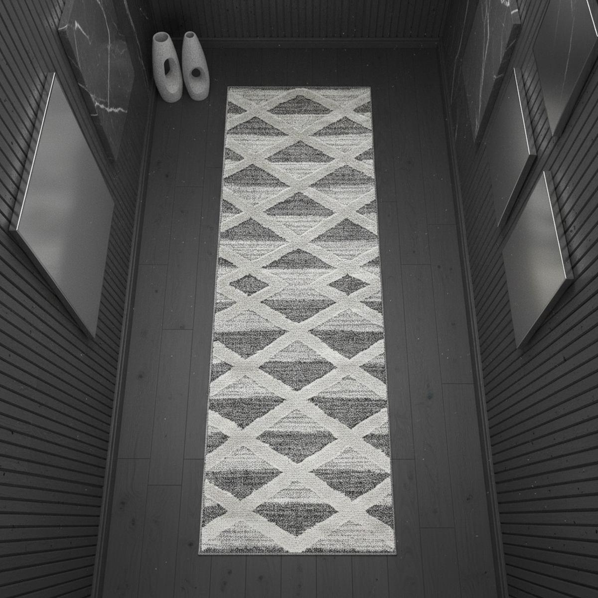 HOCHFLORTEPPICH EISACK, geometrisch, Florhöhe 20 mm, Grau, 80 x 250 cm - Grau, Textil (250/80cm) - KADIMA DESIGN