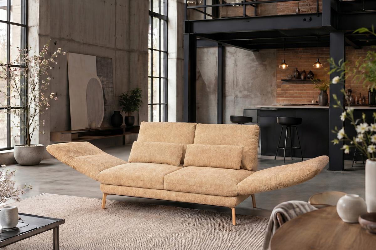 SOFA HOLLY Gelb Flachgewebe - Gelb/Braun, Textil/Metall (176/90/92cm) - KAWOLA