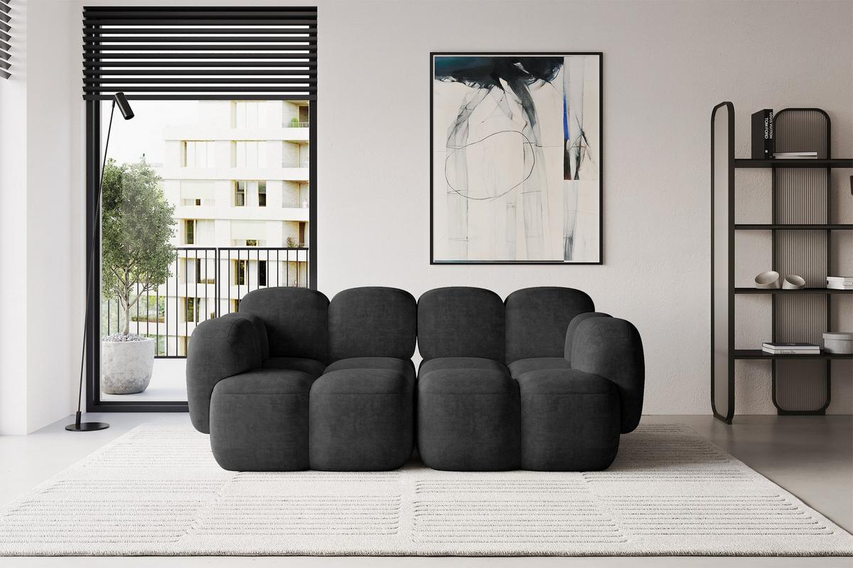 2-SITZER modulares Sofa Miko-S1 214x118x75 cm Schwarz Velours - Schwarz, Holzwerkstoff/Kunststoff (214/75/118cm) - ALTDECOR