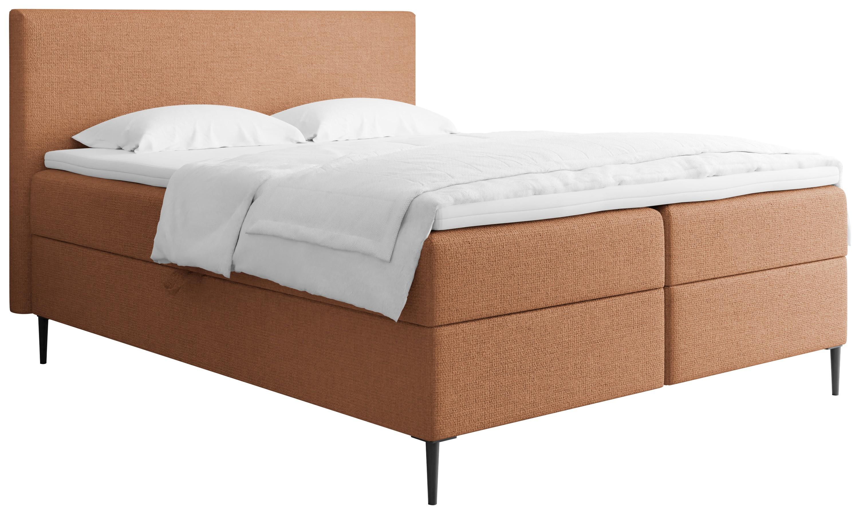 BOXBETT Alba Rise mit Bettkasten, Orange Chenille 180x200 cm – inkl. H4 Taschenfederkern Matratze & Foam Topper - Schwarz/Orange, Holz/Textil (180/200cm) - WFL GROUP