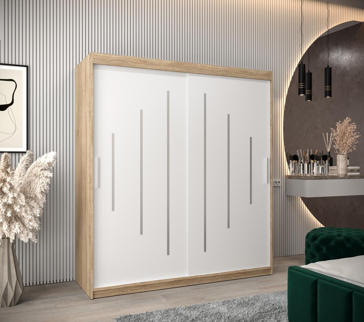 SCHWEBETÜRENSCHRANK 200/180/62 2-türig - Silberfarben/Weiß, Holz/Kunststoff (180/200/62cm) - Abiks Möbel