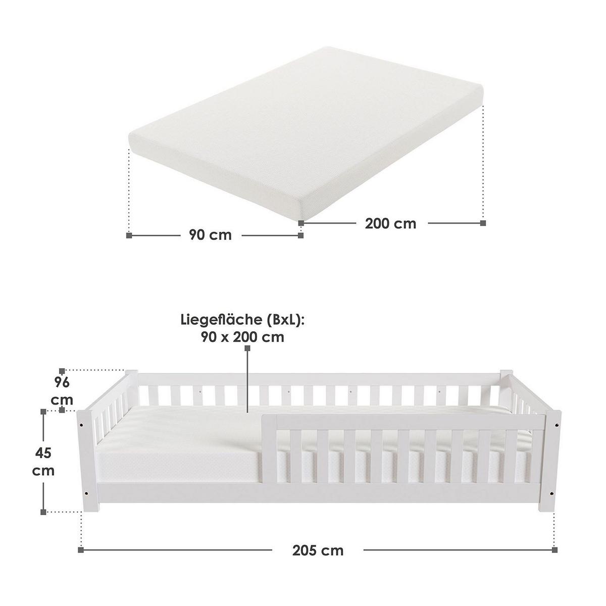 KINDERBETT Naya weiß mit Matratze 90x200 cm - Weiß, Holz (90/200cm) - Juskys