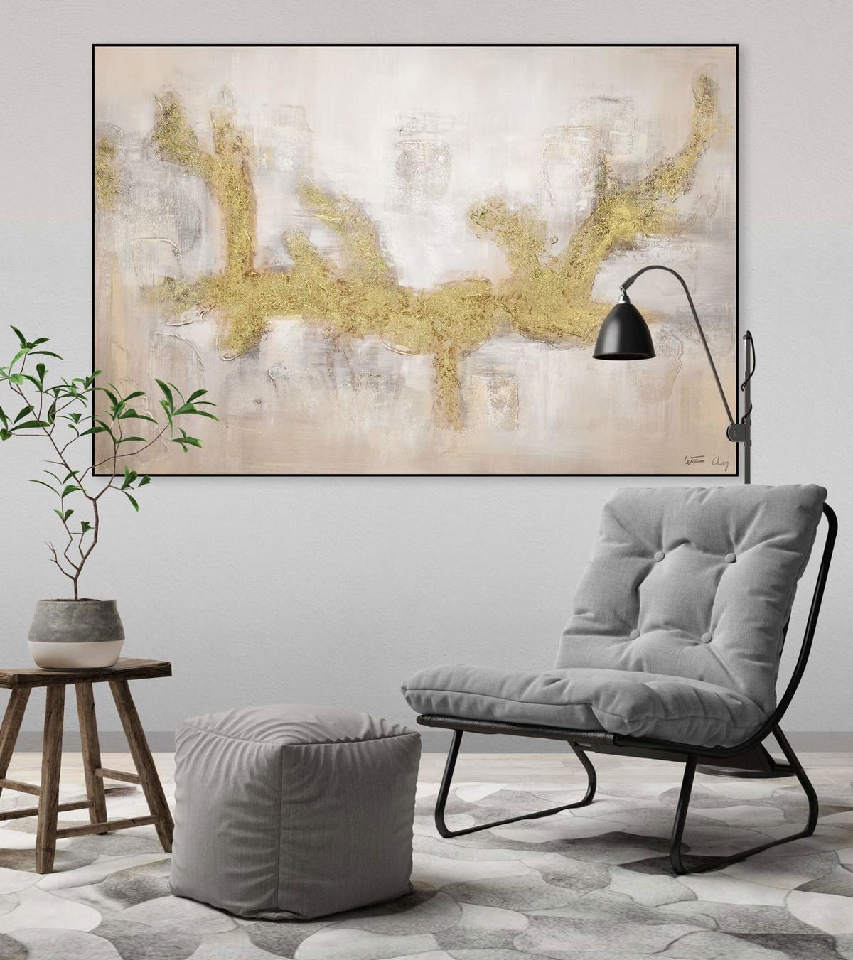 ACRYLBILD HANDGEMALT 120/80 cm - Goldfarben, Holz/Textil (120/80cm) - KUNSTLOFT