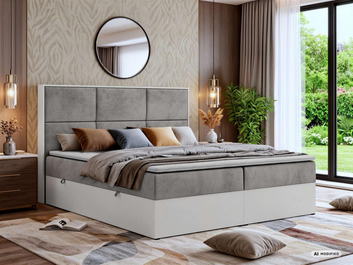BOXBETT DELVIT 140/200 - Hellgrau Velvet - Topper Visco - H4 - Hellgrau/Schwarz, Kunststoff/Textil (140/200cm) - MKS