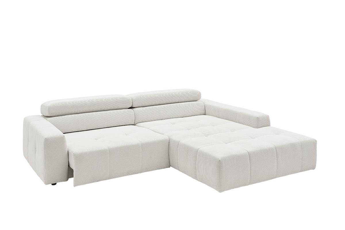 ECKSOFA MIT MOTORISCHEM SITZVORZUG RENO Weiß Cord Relaxfunktion - Schwarz/Weiß, Kunststoff/Textil (258/217cm) - KAWOLA