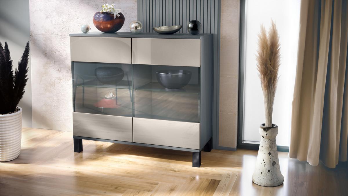 KOMMODE Bari Sandgrau Hochglanz - Sandfarben, Holzwerkstoff (92.5/84.5/35cm) - Vladon
