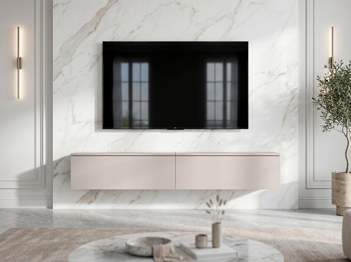 LOWBOARD Barvo 2x100 Beige Kaschmir 200/34/32 cm – hängendes TV-Board - Beige, Holzwerkstoff (200/34/32cm) - AX Living