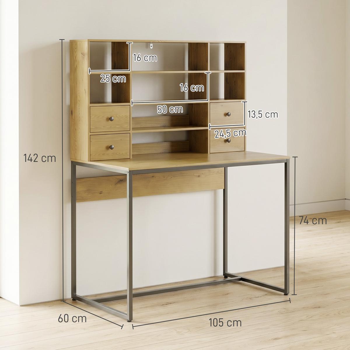 SCHREIBTISCH Spanplatte Metall Naturholz - Schwarz/Naturfarben, Holzwerkstoff/Metall (105/60/142cm) - HOMCOM