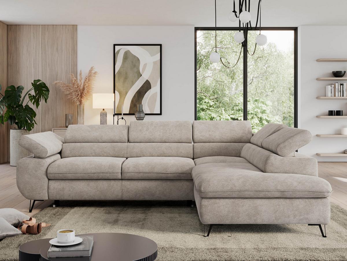 ECKSOFA PEDRO L Beige Struktur - Rechts Seite - Beige/Schwarz, Textil/Metall (273/208cm) - MKS
