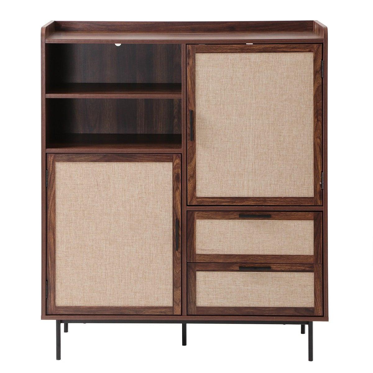 HIGHBOARD 2 Türen 2 Schubladen aus Textil und Walnuss-Dekor 120/40/80 cm - Nussbaumfarben, Holzwerkstoff (39.5/120/47cm) - Calicosy