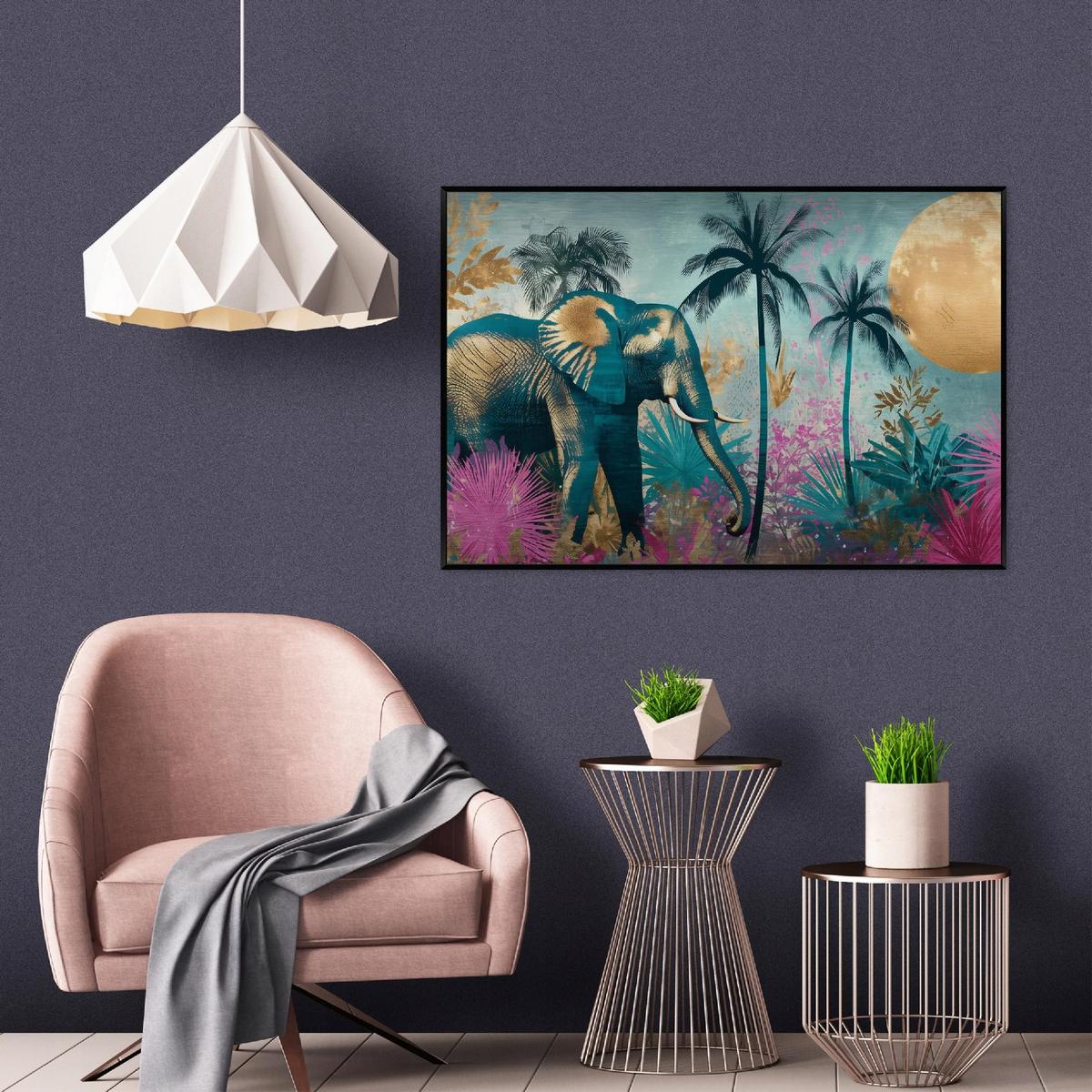 BILDER mit Rahmen Elefant Dschungel Bunt 120x80 cm - Multicolor, Metall (120/80cm) - Wallarena
