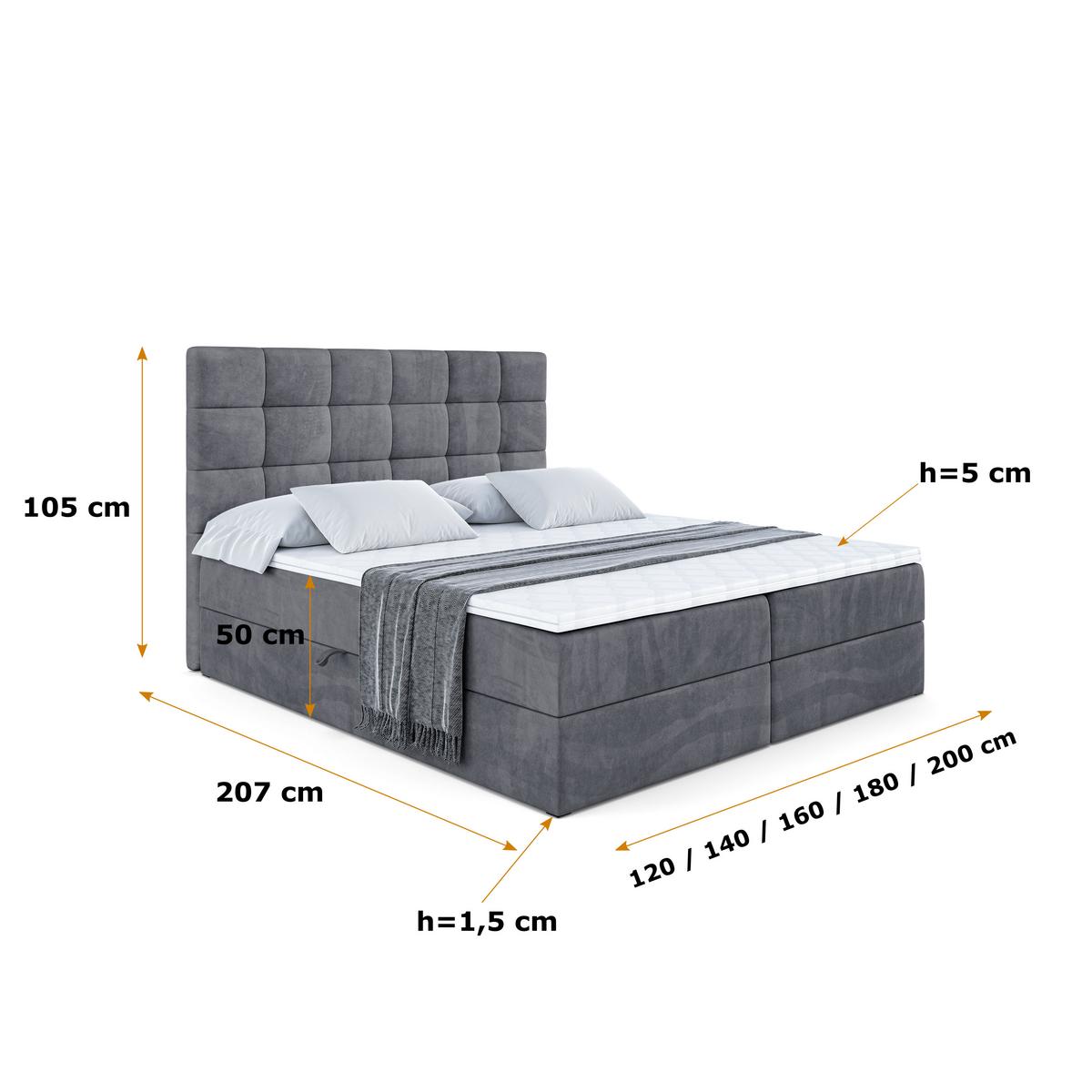 BOXBETT mit H3-Matratze und Lattenrost - BRUGO - 140x200 Dunkelgrau - Dunkelgrau, Holzwerkstoff (140/200cm) - ALTDECOR