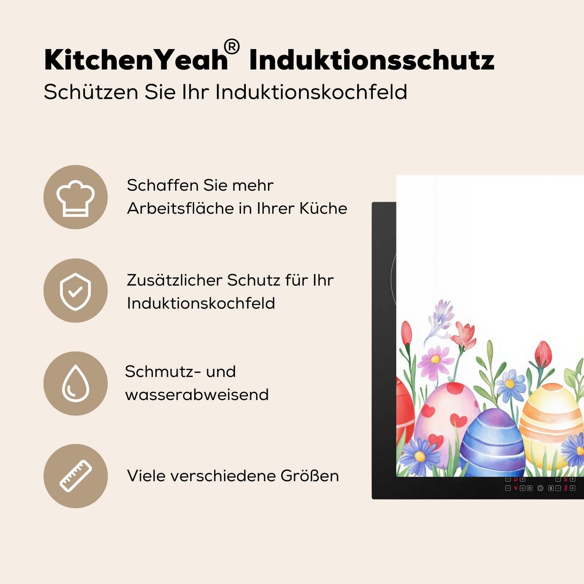 HERDABDECKPLATTE Blumengarten - Bunt - Eier Herdabdeckung Induktionsfeld 65x52 cm - Weiß, Kunststoff (65/52/0.2cm) - MuchoWow