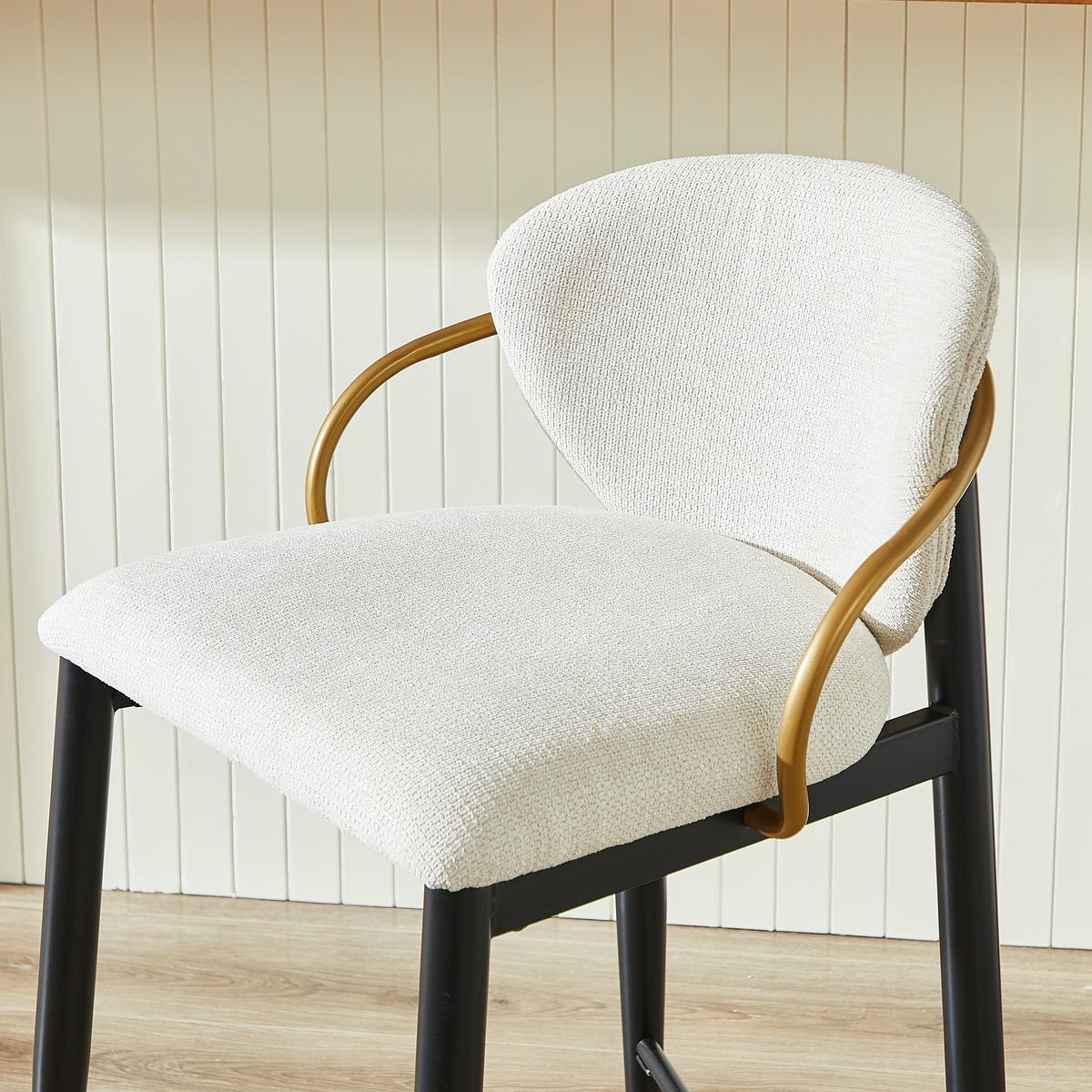 BARHOCKER 2ER-SET aus Chenille in Beige, Schwarz und Gold, mit Rückenlehne und Höhenausgleich - Beige, Textil (52/87/57cm) - Urban Meuble