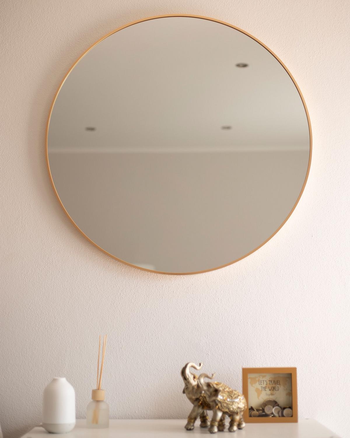 WANDSPIEGEL rund 80/80 cm Gold Annemasse - Goldfarben, Glas (80/3/80cm) - Beliani