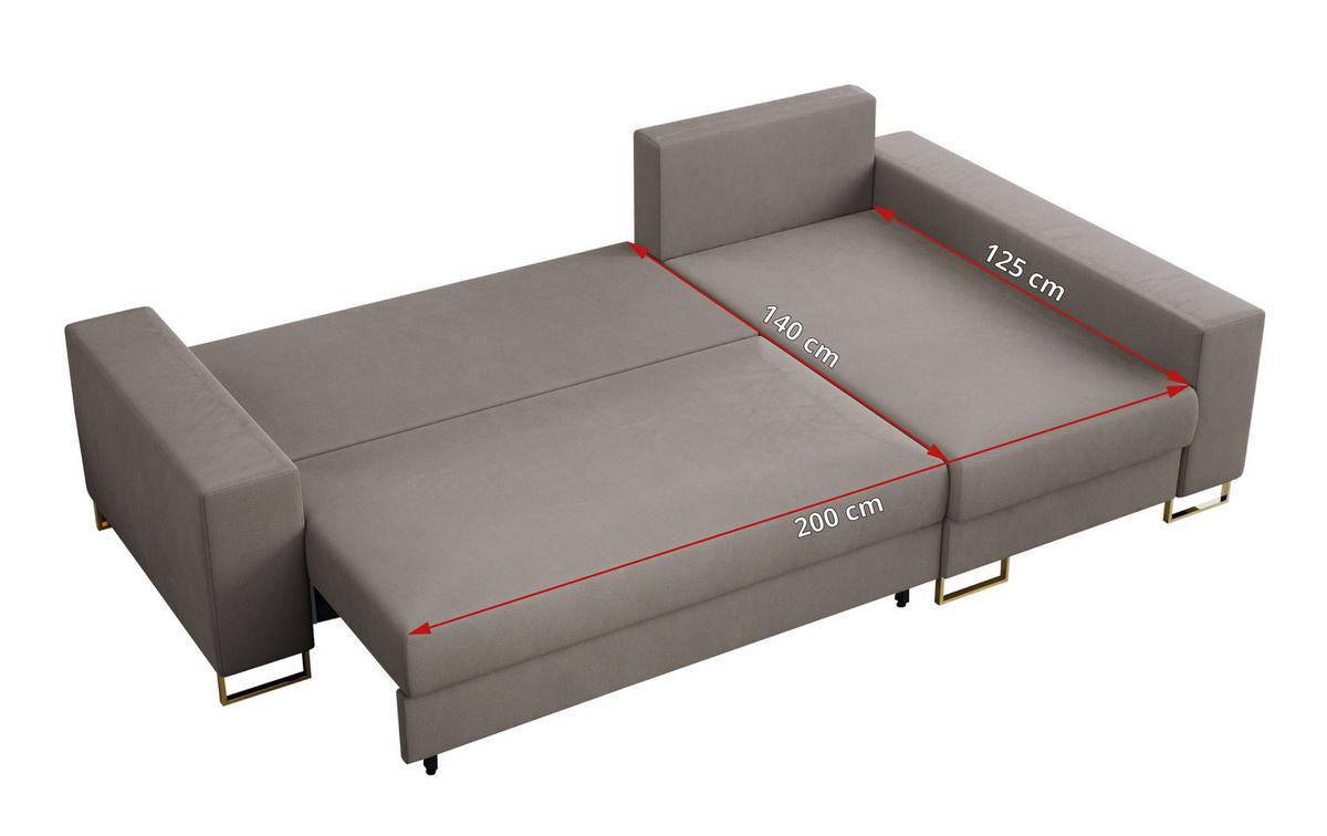 ECKSOFA Dorian Velvet Hellbraun - Hellbraun/Goldfarben, Textil/Metall (242/138cm) - MKS