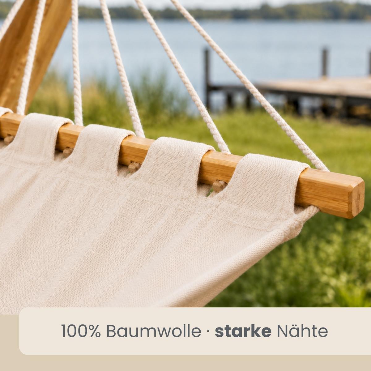 XXL-HÄNGEMATTE mit Holzgestell bis 150kg, 325/120cm, Beige - Beige, Holz (120/118/325cm) - Amanka