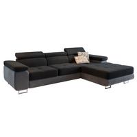 ECKSOFA ELMA R-S Schwarz Velours-Stoff mit Schlaffunktion - Silberfarben/Schwarz, Holz/Textil (280/205cm) - MASSENO
