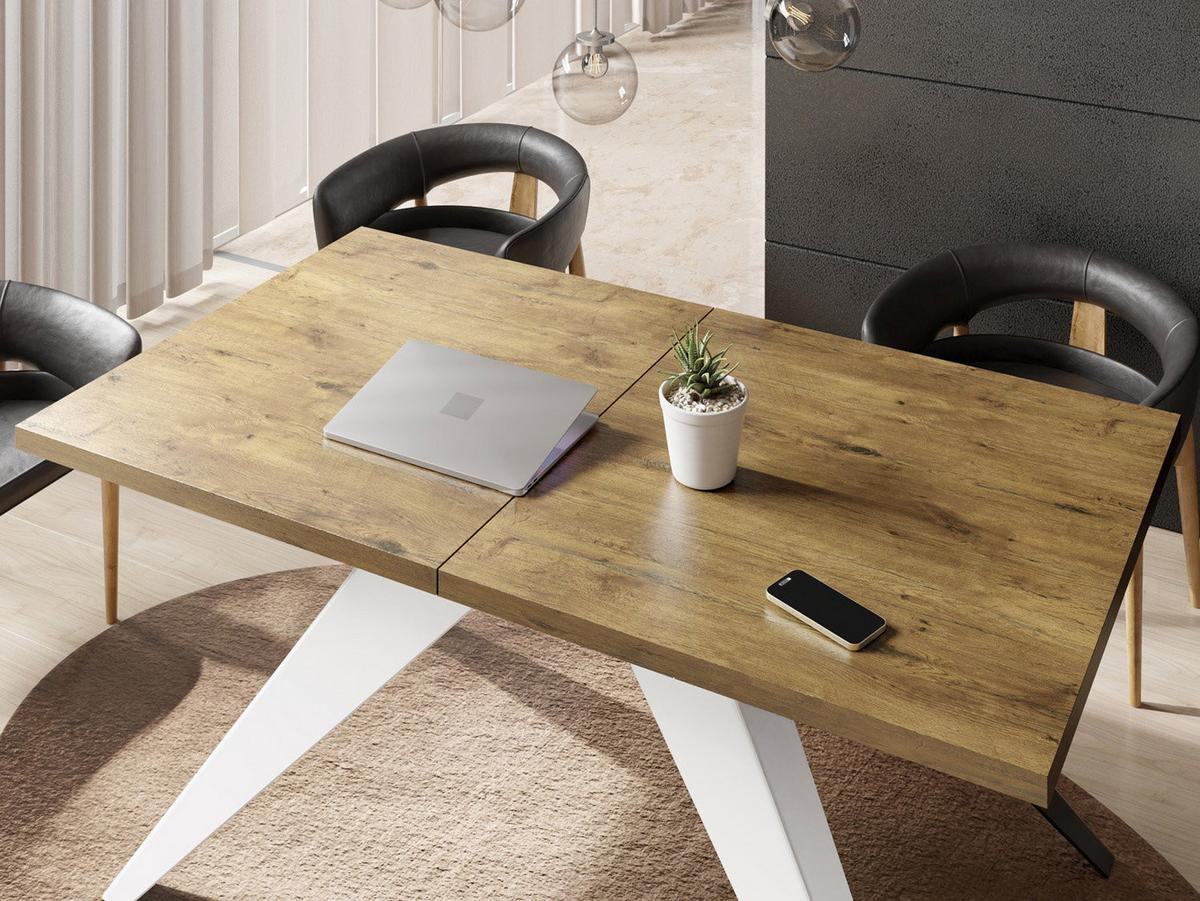 ESSTISCH Vance Weiß rechteckig ausziehbar, Lancelot Eiche 160-260/90/76 cm - Eichefarben/Weiß, Holzwerkstoff/Metall (90/260/76cm) - WFL GROUP