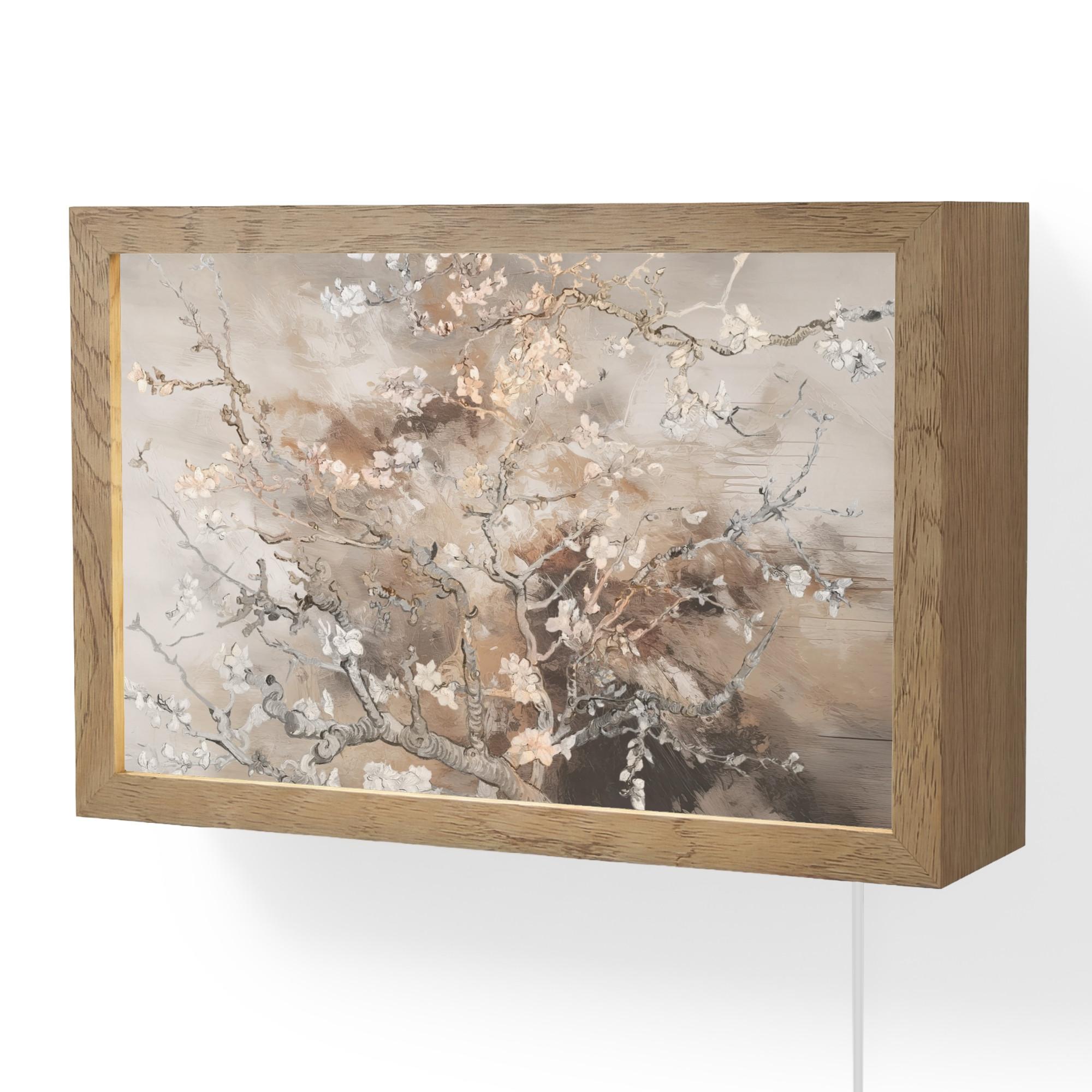 WANDLEUCHTE Mandelblüte - Kunst - Van Gogh - Beige - Abstrakt 30x20 cm - Graubraun, Holzwerkstoff (30/20/8cm) - OnlyWow