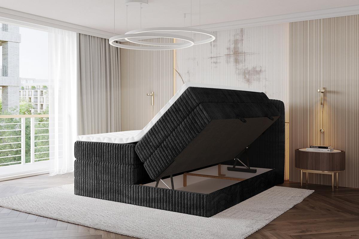 BOXBETT mit Matratze H3|H4 - NINA KING - 180x200 cm - Schwarz - Graubraun, Holzwerkstoff (180/200cm) - ALTDECOR