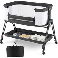 BABYBETT 2 in 1 Beistellbett Stubenwagen klappbar Grau - Grau, Metall - COSTWAY