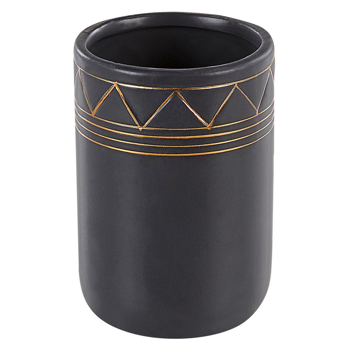 BADEZIMMER Set 5-teilig Keramik schwarz/gold Lanco - Goldfarben/Schwarz, Keramik (13/38/11cm) - Beliani