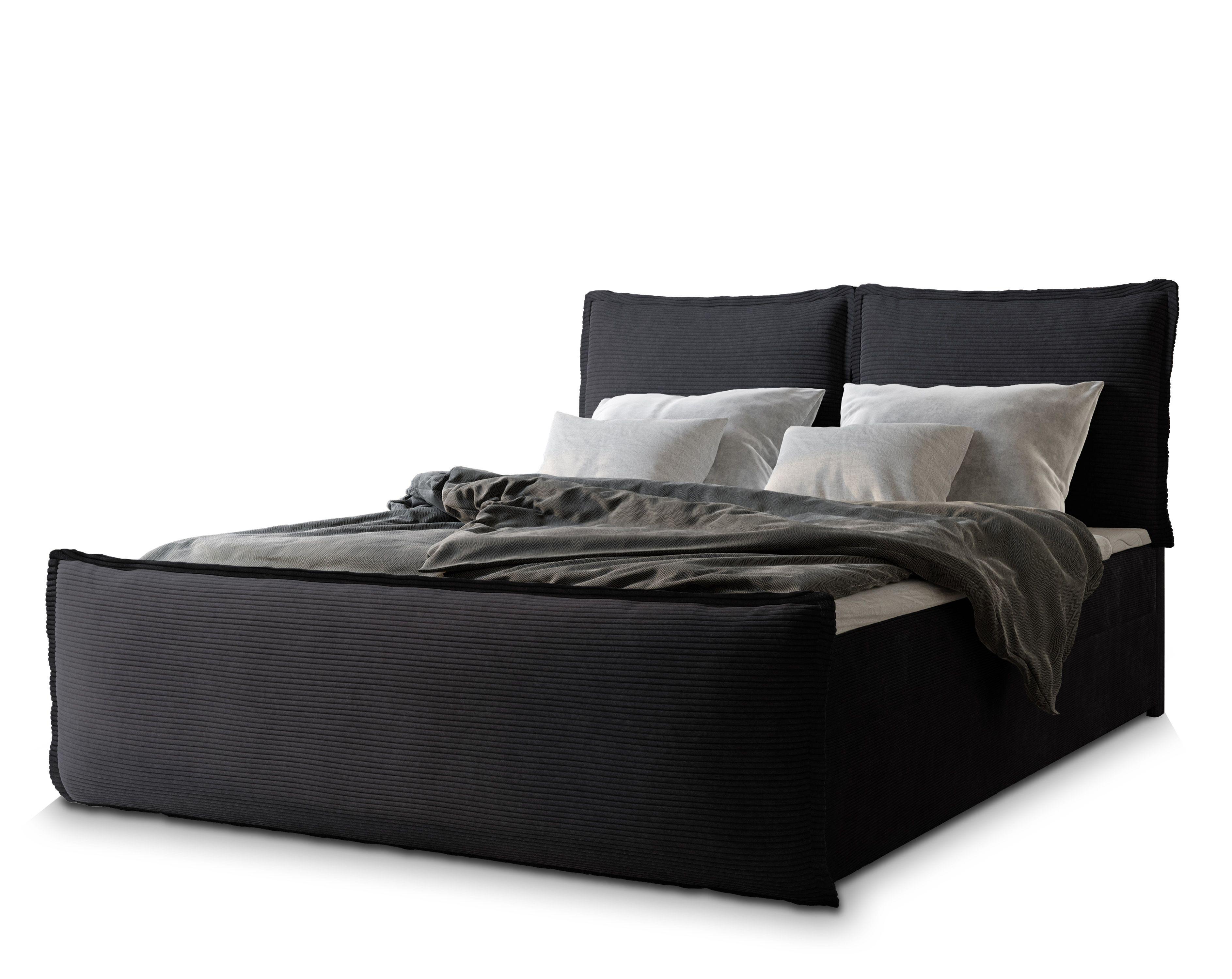 BOXBETT MONTA 140x200 cm mit Matratze und Topper - Schwarz - Schwarz, Holz (140/200cm) - MASSENO
