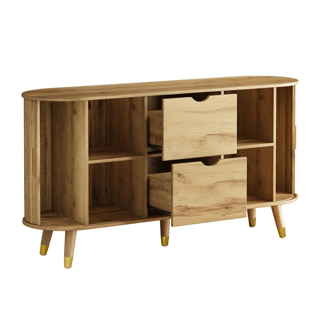 SIDEBOARD Naturholzoptik Abgerundet mit 2 Schiebetüren & 2 Schubladen - Naturfarben, Holzwerkstoff (140/79.5/40cm) - Urban Meuble