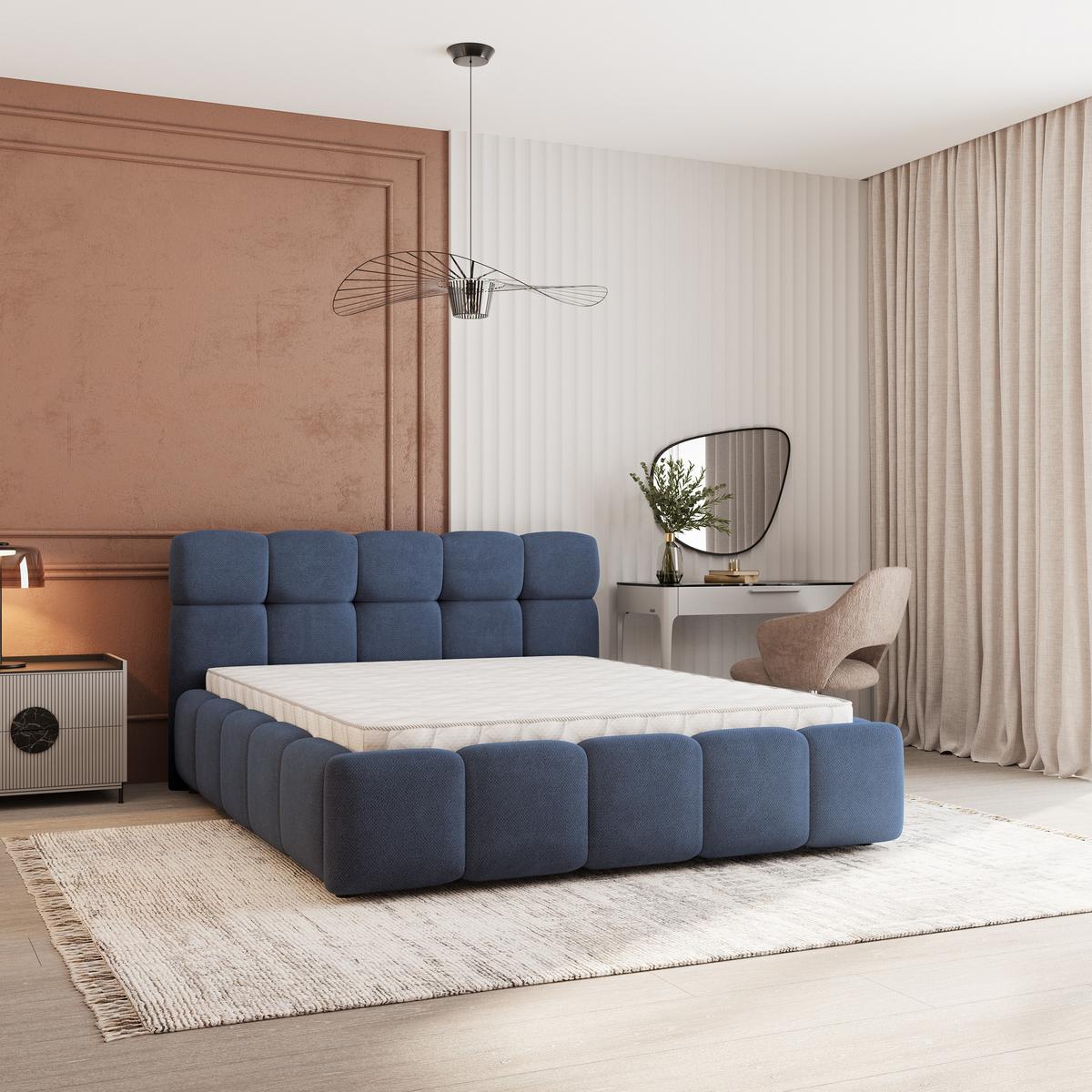 POLSTERBETT FARU SR 120x200 cm mit Bettkästen - Blau - Blau, Holz (120/200cm) - MASSENO
