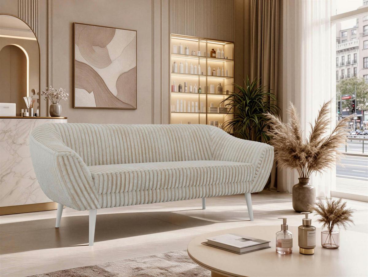 3-SITZER-SOFA PIRS - Beige Cord - Weiße Beine - Beige/Creme, Holzwerkstoff/Textil (180/75/74cm) - MKS