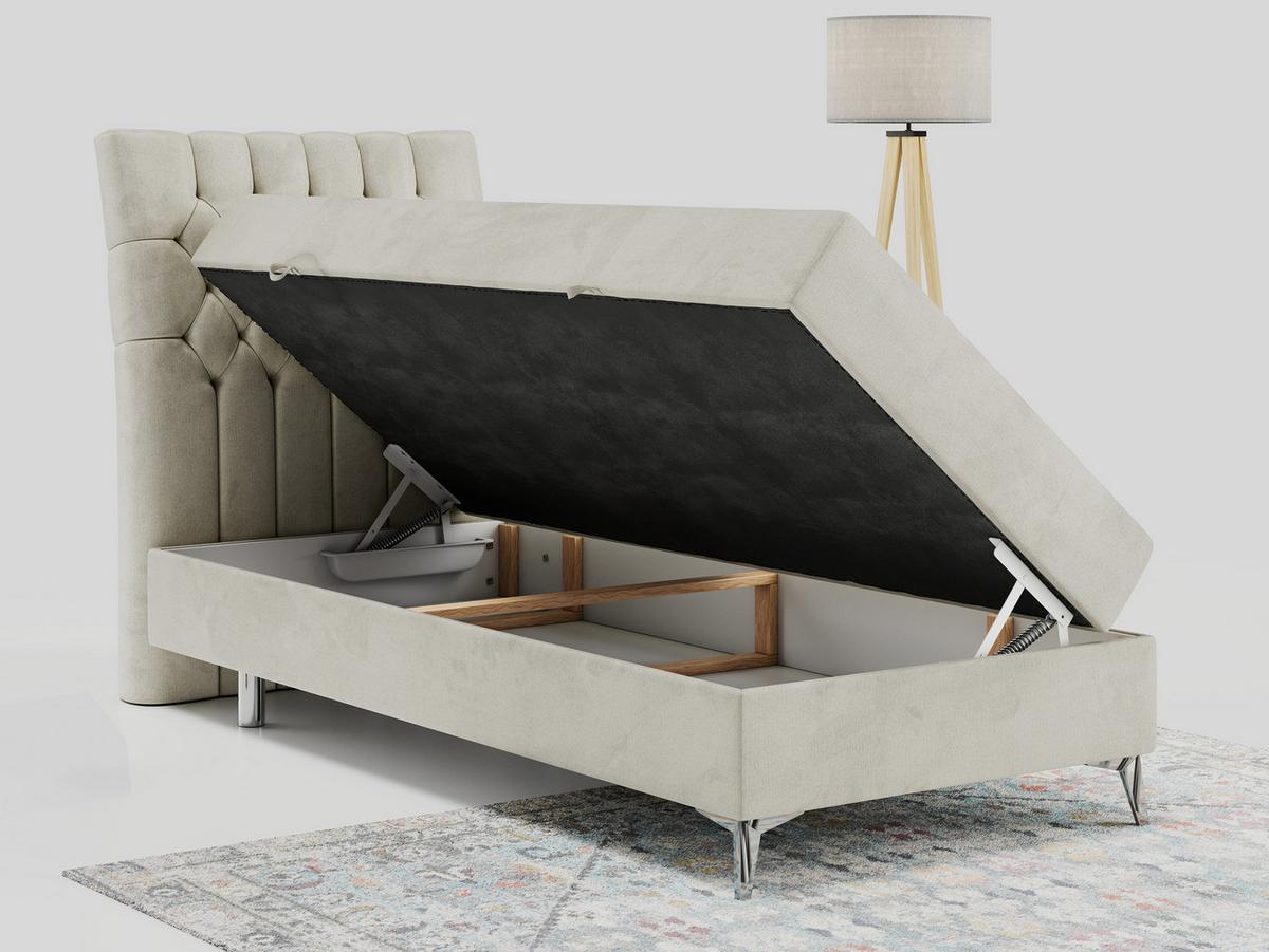 BOXBETT MILEN 90/200 Beige Velvet - H3 - Links Seite - Beige, Holz/Textil (90/200cm) - MKS