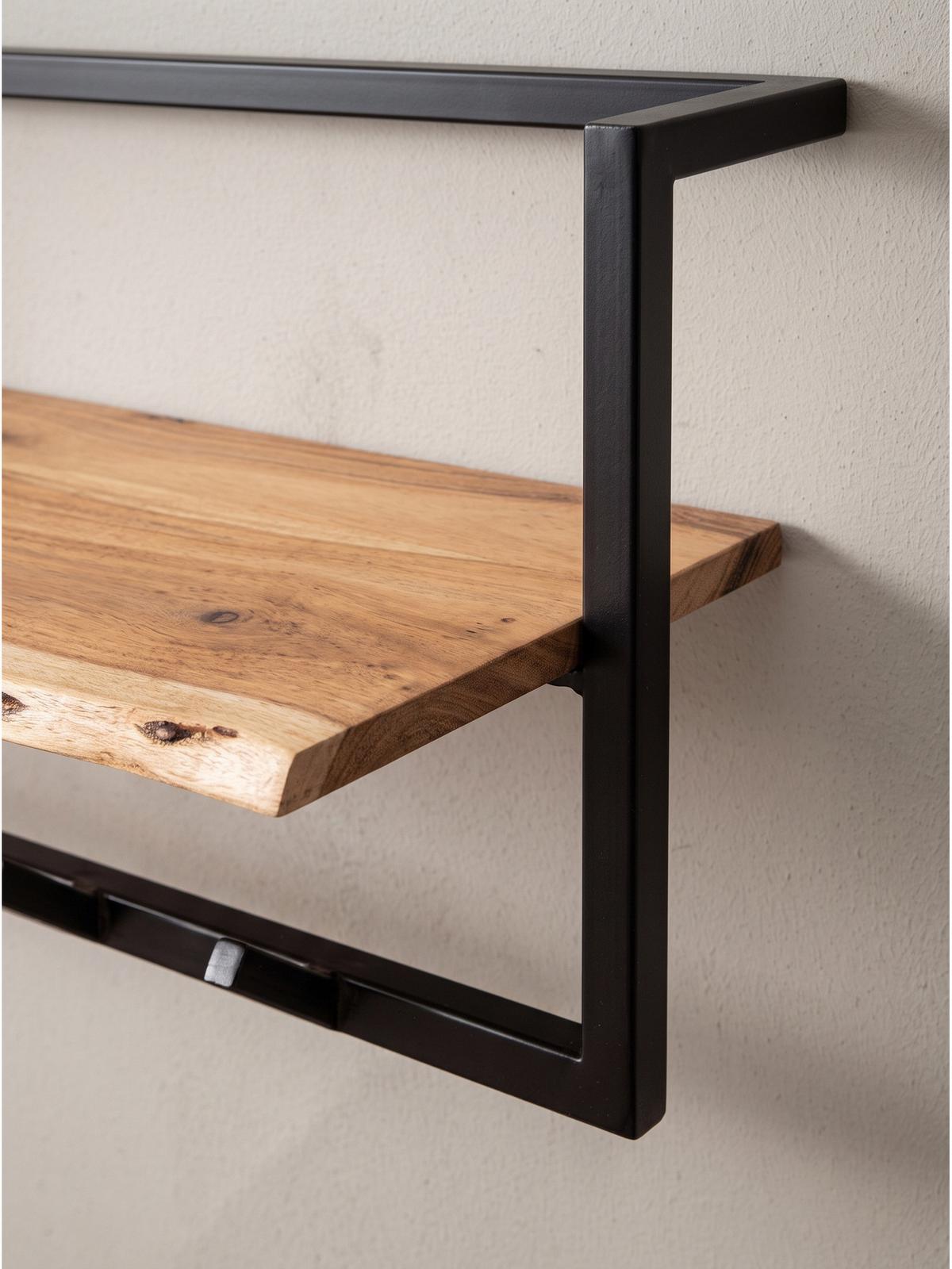 WANDGARDEROBE TIETAR, Akazie Massivholz, Akazie-Schwarz, 100 x 25 x 32 cm - Schwarz/Akaziefarben, Metall (100/32/25cm) - KADIMA DESIGN