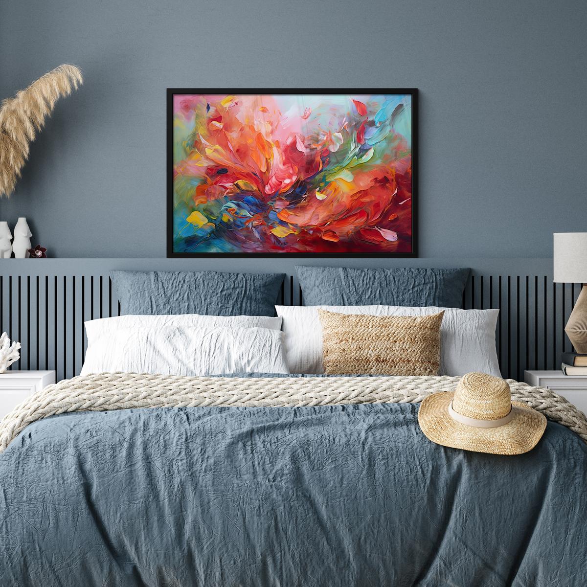 POSTER MIT RAHMENGERAHMTES BILD Ölgemälde - Kunst - Abstrakt - Farbenfroh 90x60 cm - Altrosa, Papier (90/60cm) - MuchoWow