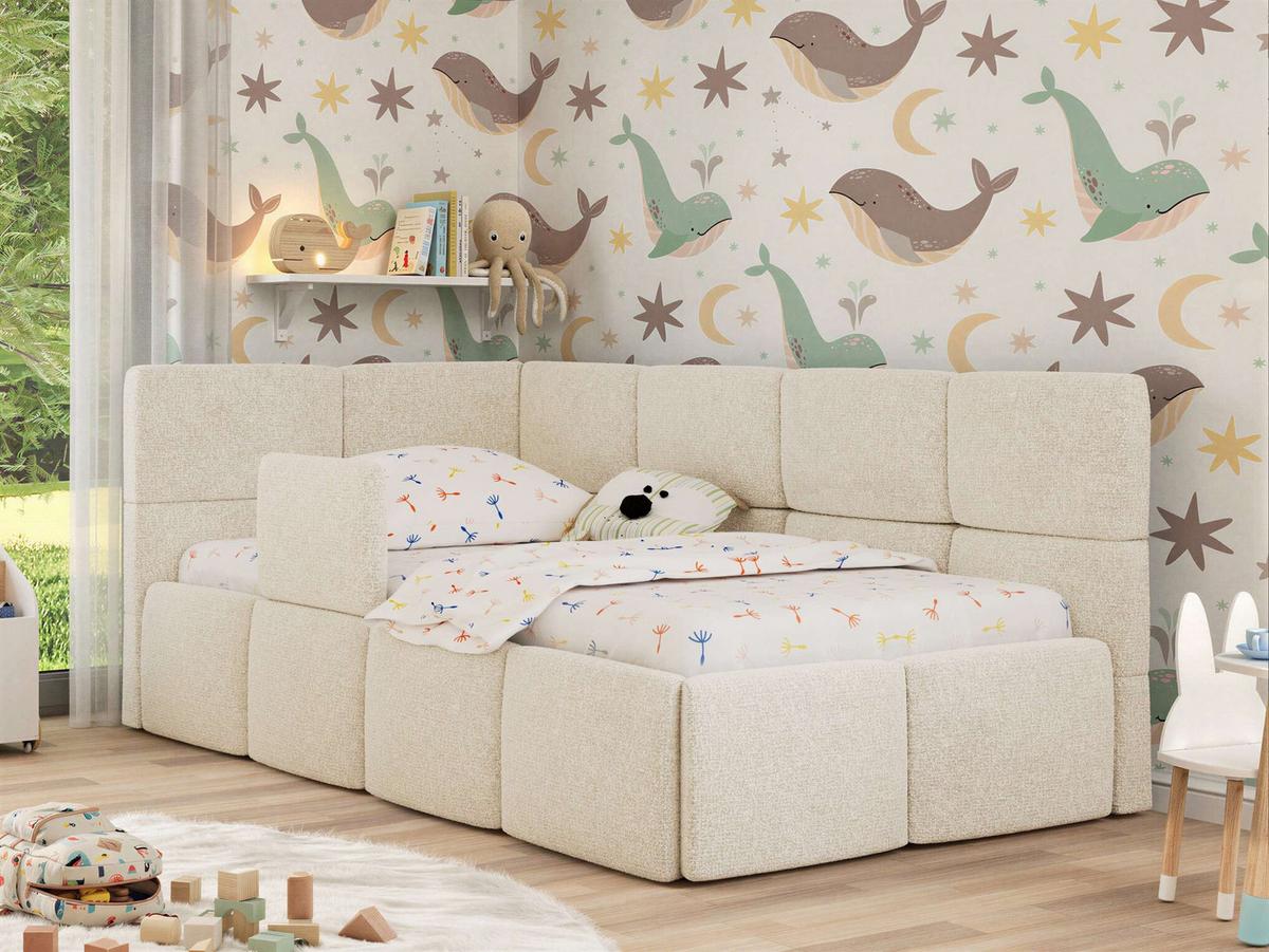 POLSTERBETT ARVO ALTA 90/200 - Creme Struktur - Ohne Matratze - Links - Beige, Textil (90/200cm) - MKS