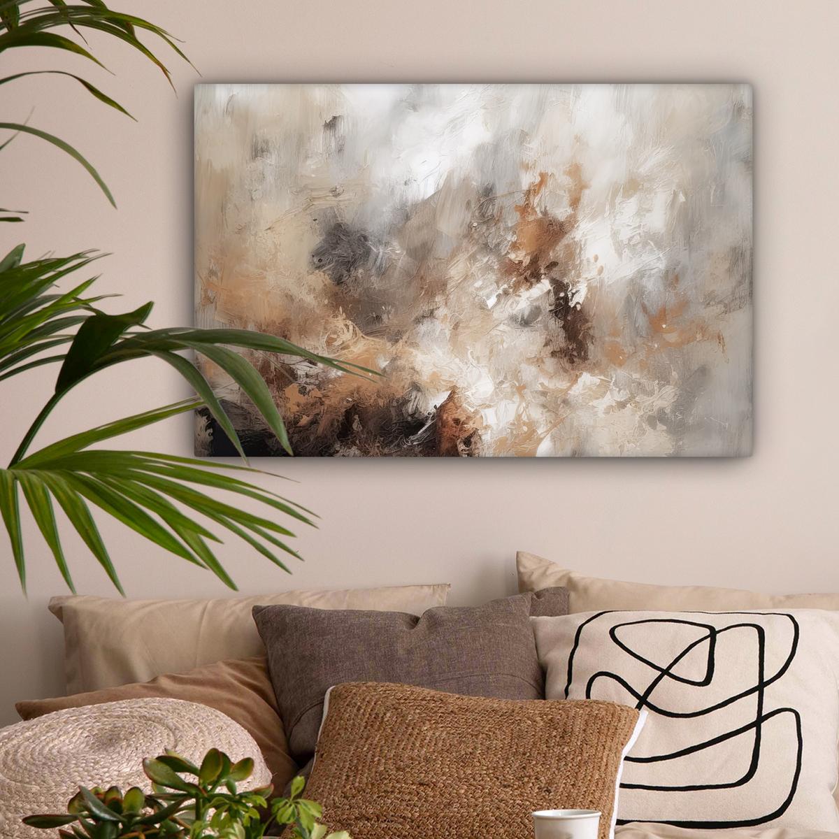 LEINWANDBILD Farbe - Abstrakt - Beige - Kunst Gemälde 60x40 cm - Greige, Textil (60/40cm) - MuchoWow