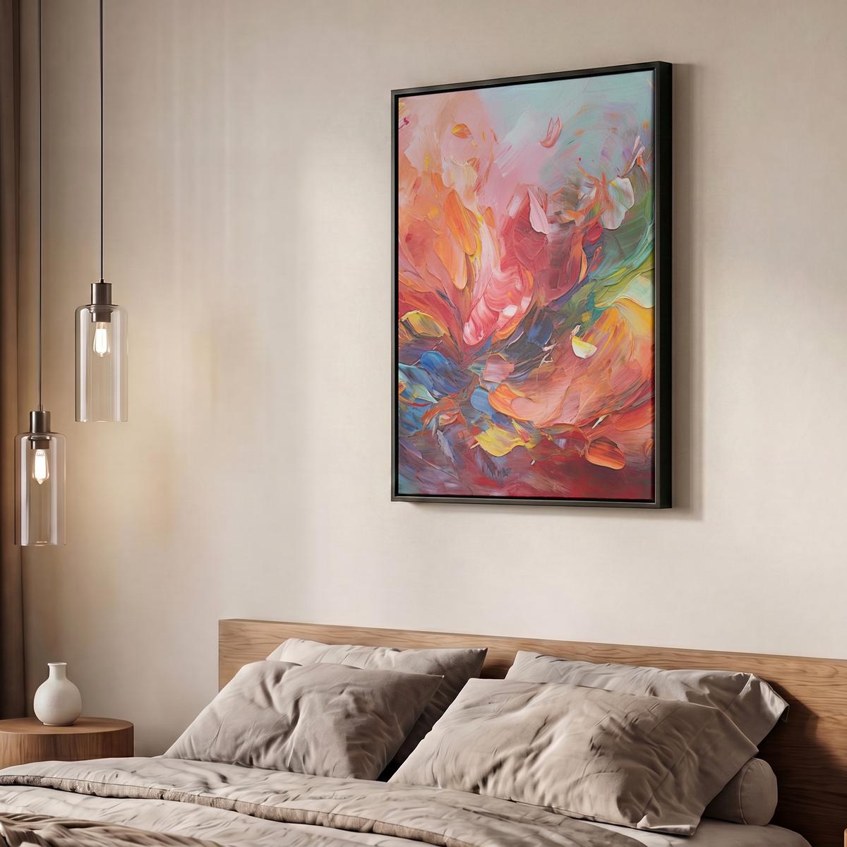 LEINWAND Bilder mit Rahmen - Ölgemälde - Kunst - Abstrakt - Farbenfroh - 50x70 - Altrosa, Textil (50/70cm) - MuchoWow