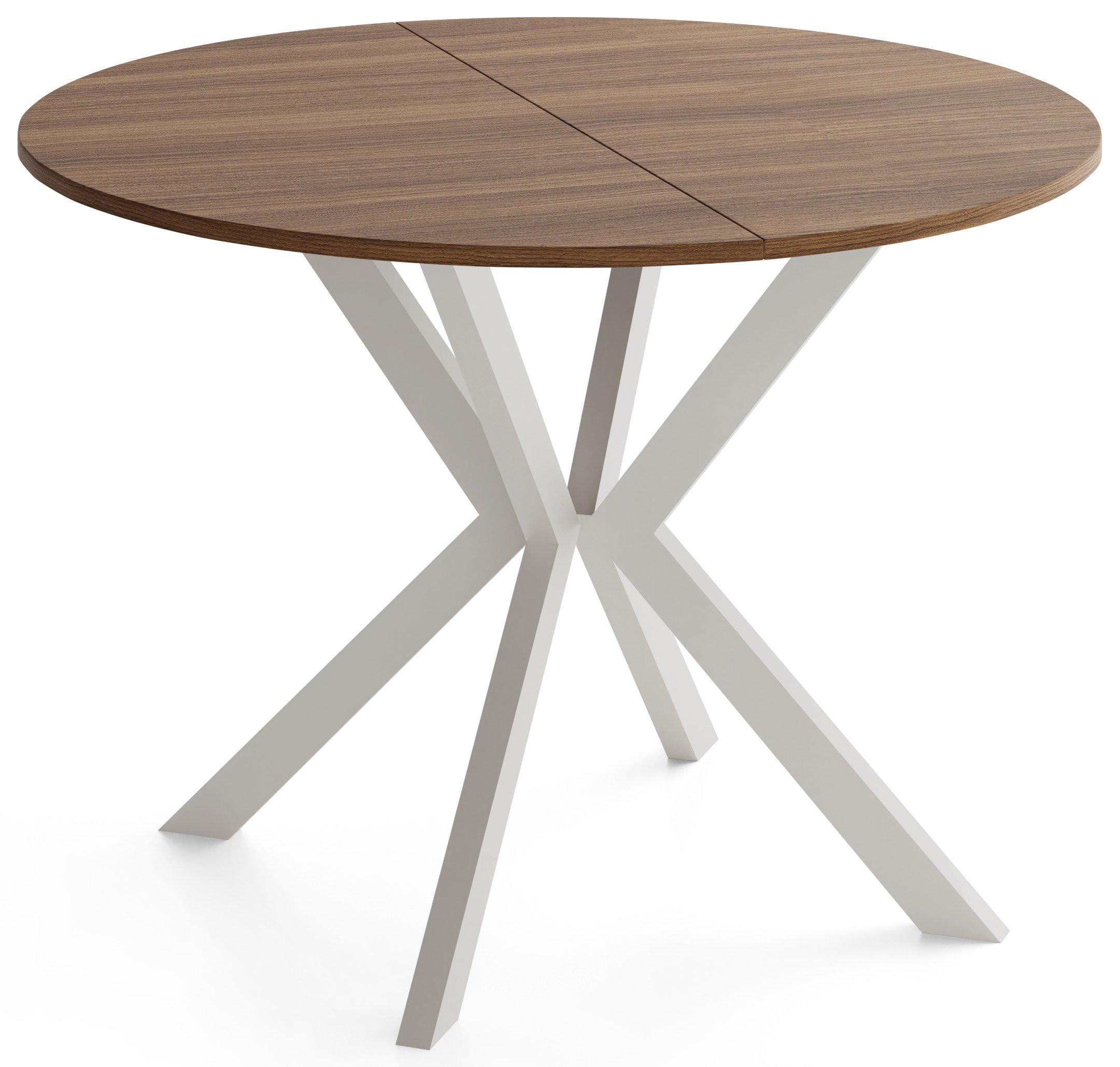 ESSTISCH Valio rund oval ausziehbar verlängerbar mit Metallbeinen in Kaschmir Grau, Nussbaum Braun 90-130/90/76 cm - Kaschmir/Beige, Holzwerkstoff/Metall (90/130/76cm) - WFL GROUP