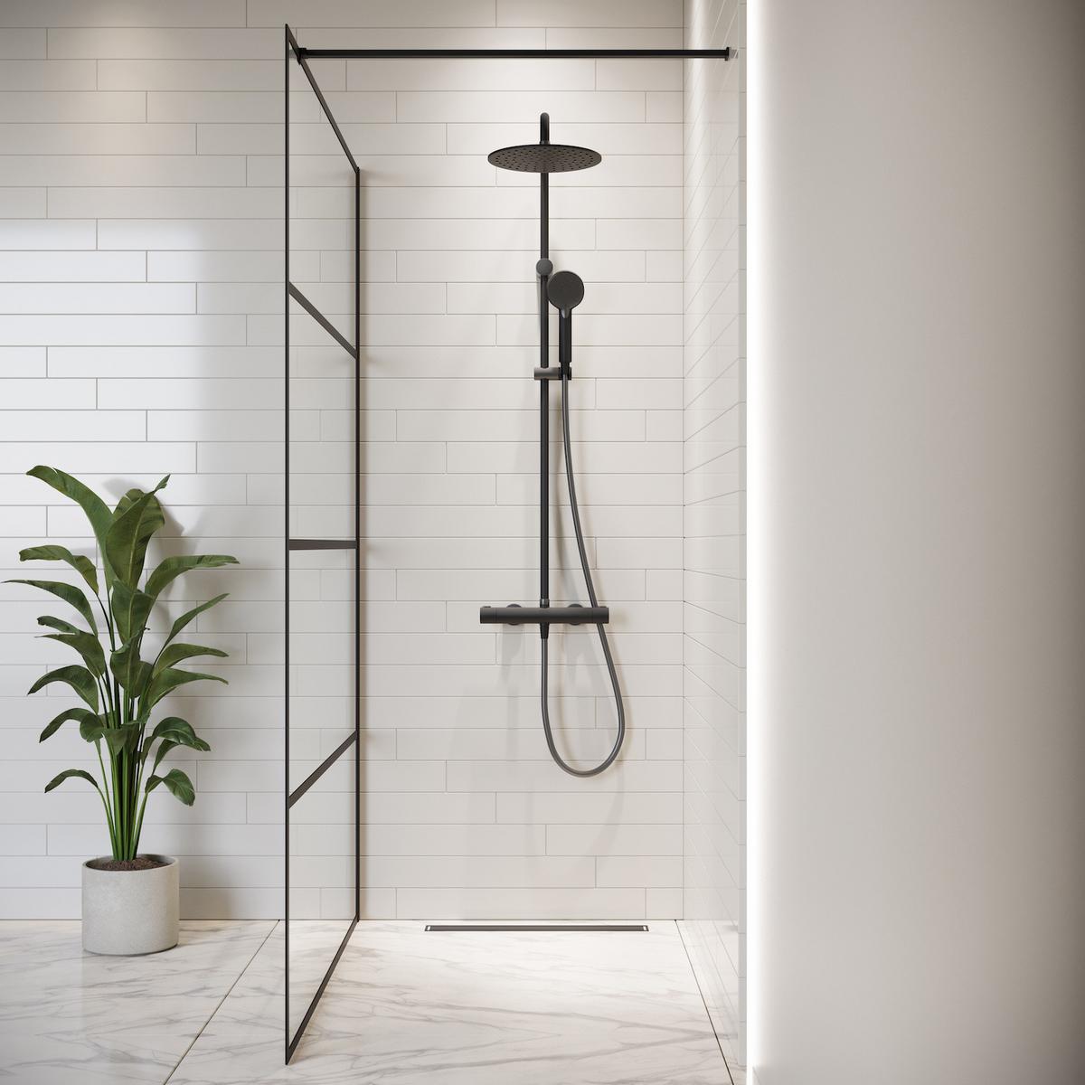 DUSCHWAND Essos - 100 x 200 cm - Schwarz - Walk-In Duschabtrennung aus Sicherheitsglas - Schwarz, Glas (100/200cm) - Badplaats