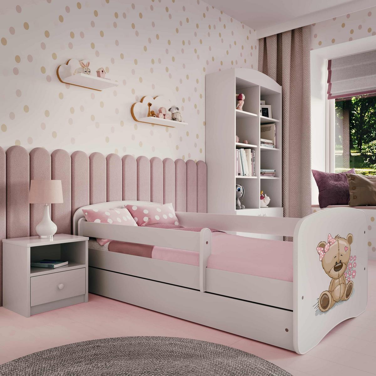 KINDERBETT Teddybärblumen mit Schublade 140/70 80/61/144 - Weiß, Holzwerkstoff (70/140cm) - RAUMHIRSCH FURNITURE