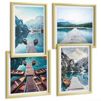 BILDER SET 4er Set - 50x50 cm & 40x60 cm Goldrahmen - Holzstege am See, Boote - Goldfarben, Kunststoff (50/50cm) - TULUP