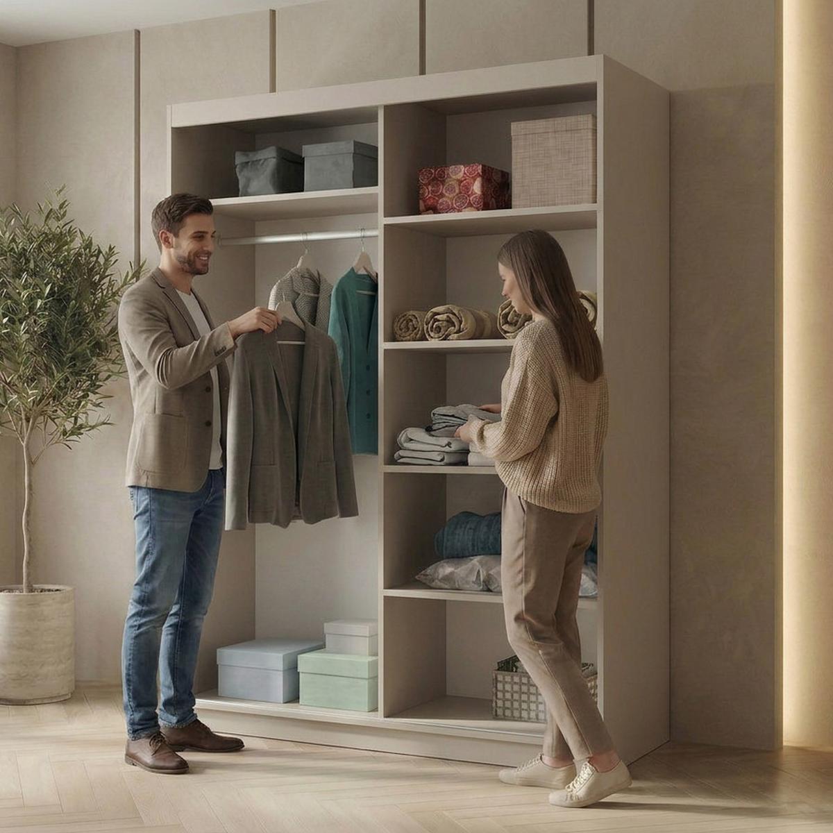 SCHWEBETÜRENSCHRANK Hela mit 2 Türen. 120 cm, Kaschmir - Kaschmir, Holzwerkstoff (120/205/60cm) - Beautysofa