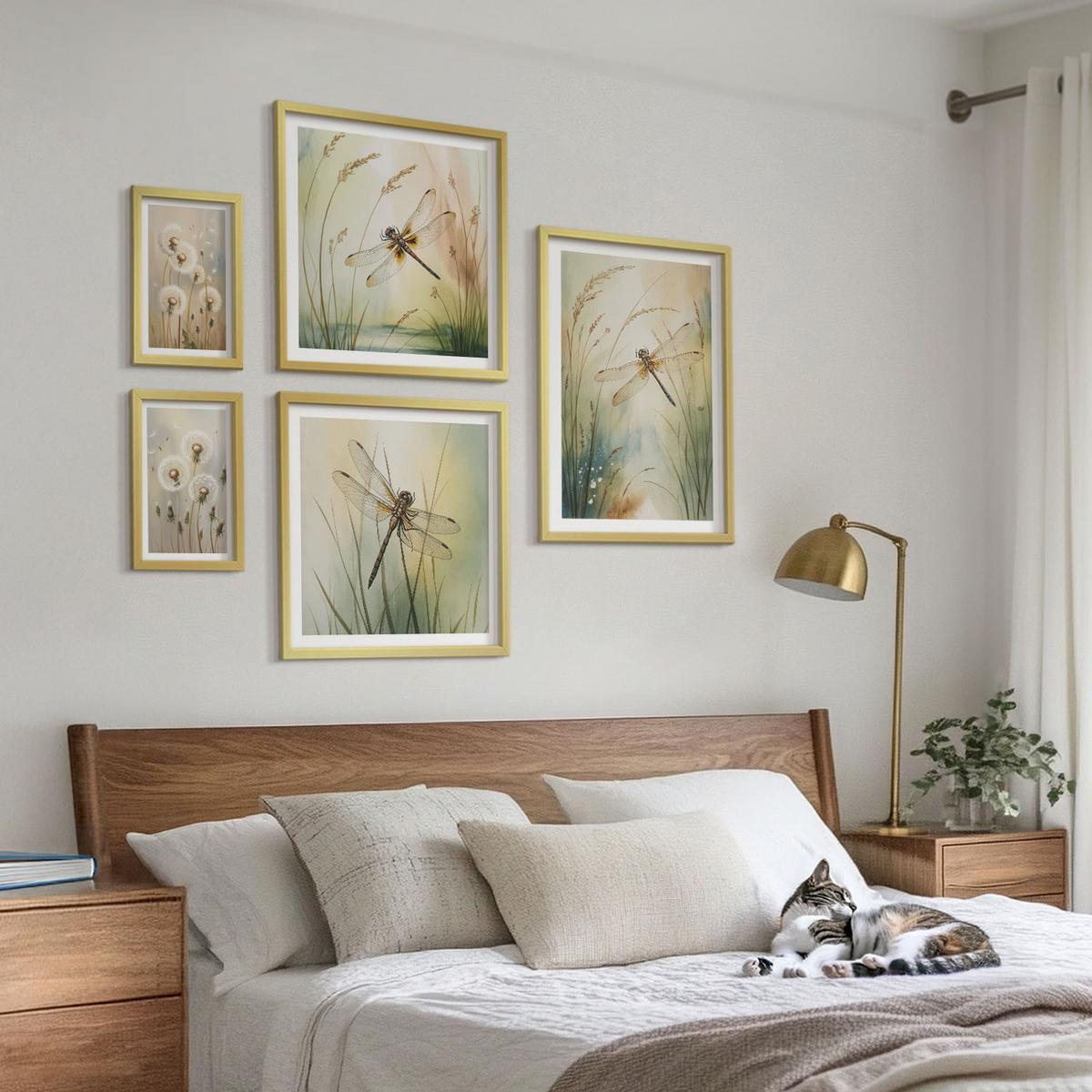 BILDER SET 5er Set - 50x50 cm & 20x30 cm & 40x60 cm Goldrahmen - Strandbretter, Surfboote, Vögel - Goldfarben, Kunststoff (40/60cm) - TULUP