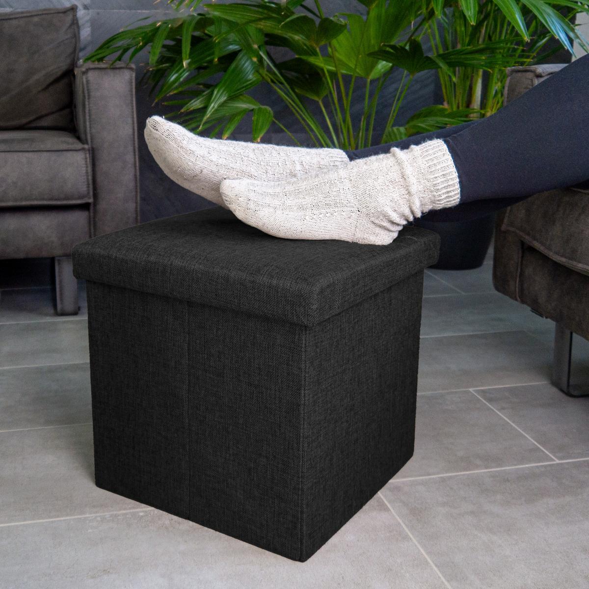 SITZHOCKER mit Stauraum 30/30/30 cm (Schwarz) - Schwarz, Textil (38/38/38cm) - Intirilife