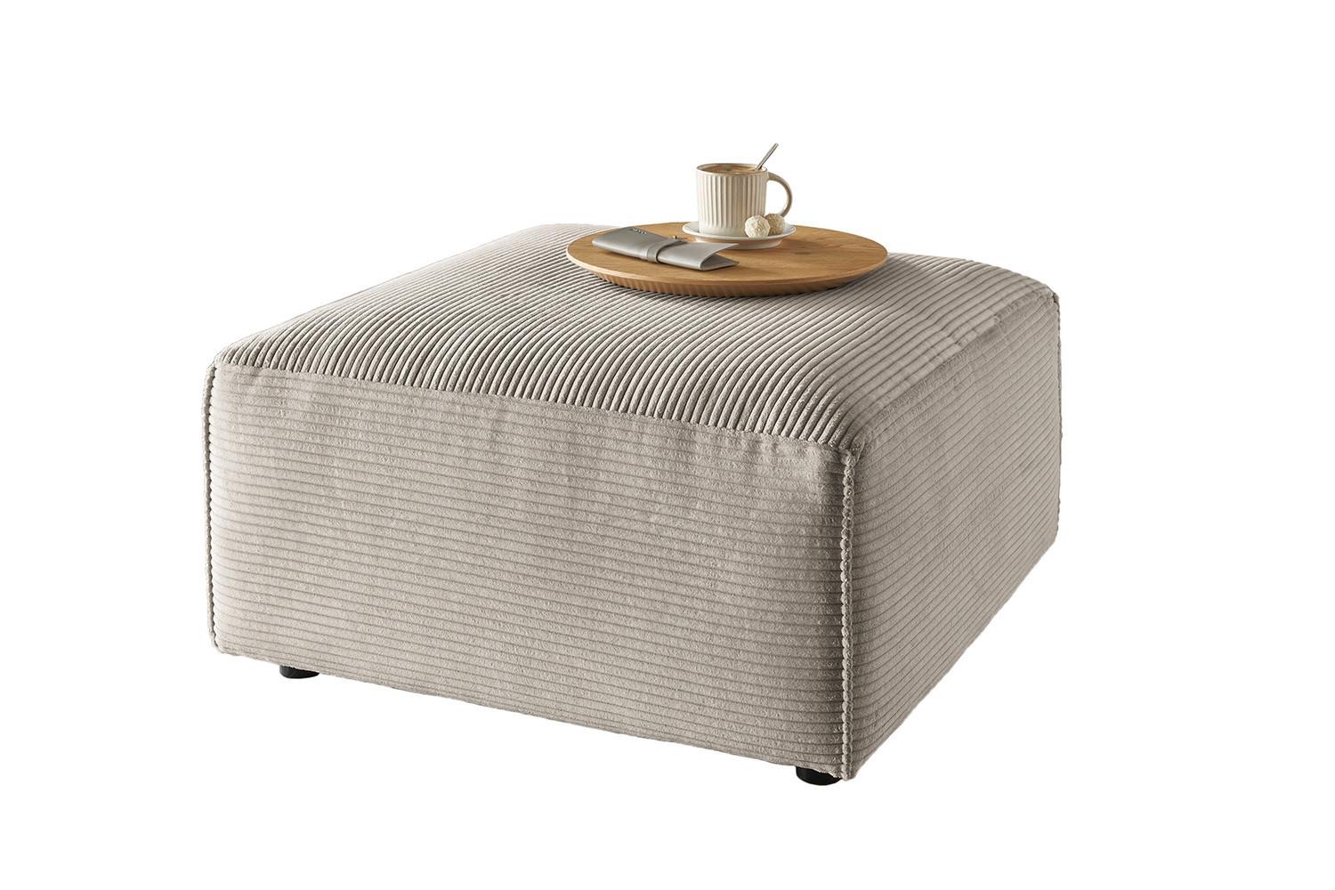 POLSTERHOCKER RANI Steingrau Cord - Greige/Schwarz, Kunststoff/Textil (80/42/80cm) - KAWOLA