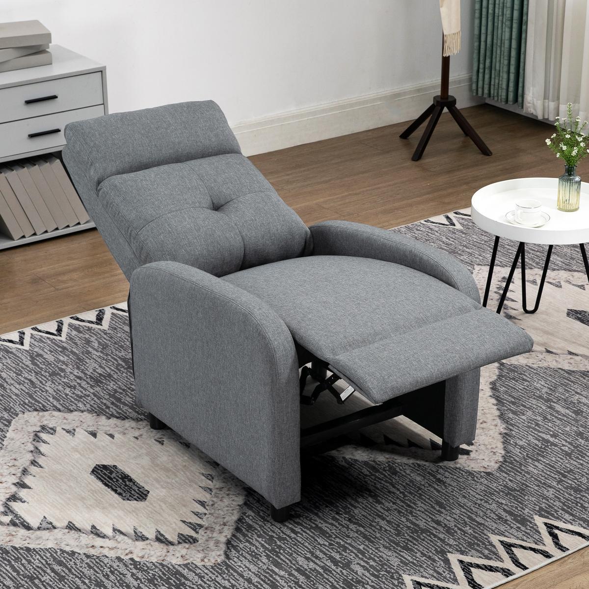 RELAXSESSEL, Fernsehsessel mit Liegefunktion, TV-Sessel mit Leinenoptik, Grau - Grau, Textil (67/98/87cm) - HOMCOM